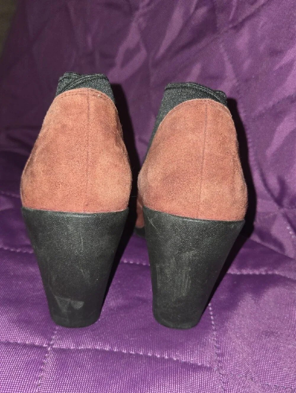 Clarks Brown Suede Slip-On Heels with Black Elastic